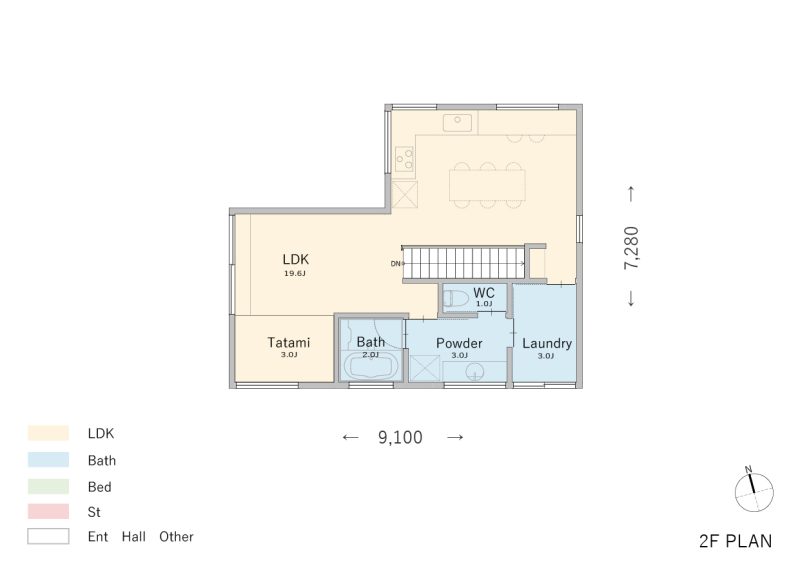 二階にLDKを配置した狭小住宅の間取り2