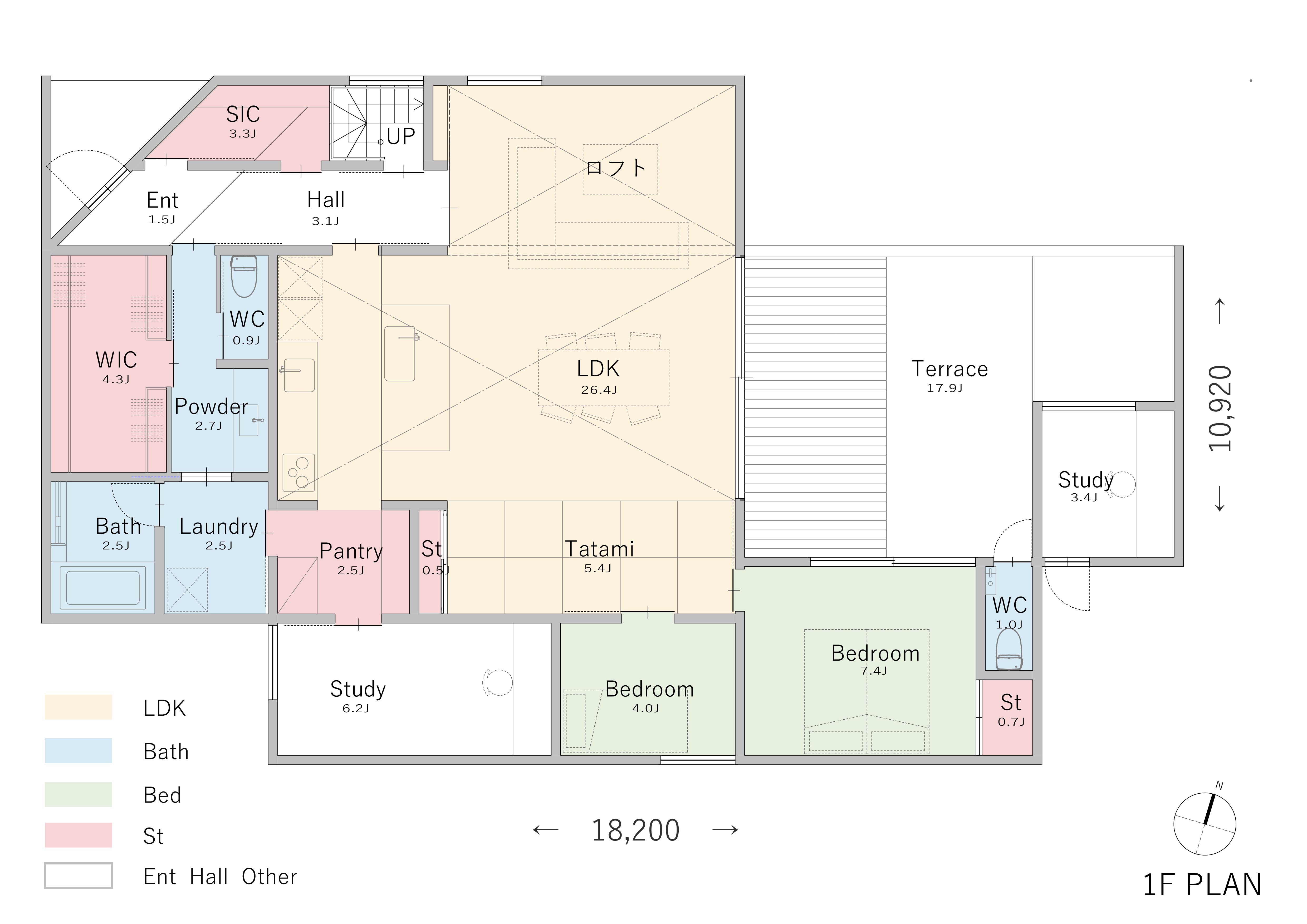 間取り①LDKがより大空間に感じるロフト付きの平屋