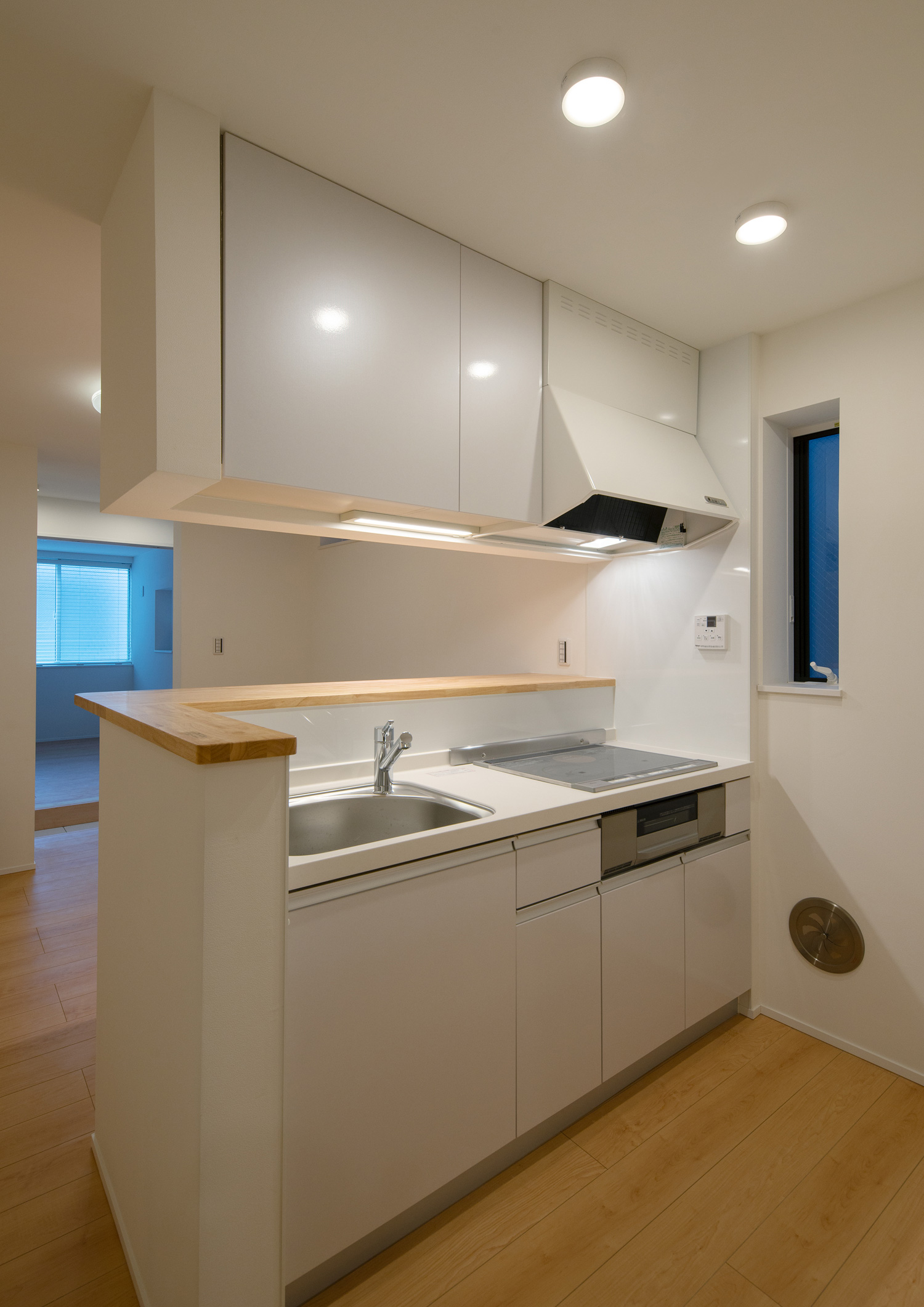 腰壁を設けた白いカウンターキッチン・デザイン住宅 注文住宅・デザイン住宅建築実例_『CASE641 だんだん』_キッチン