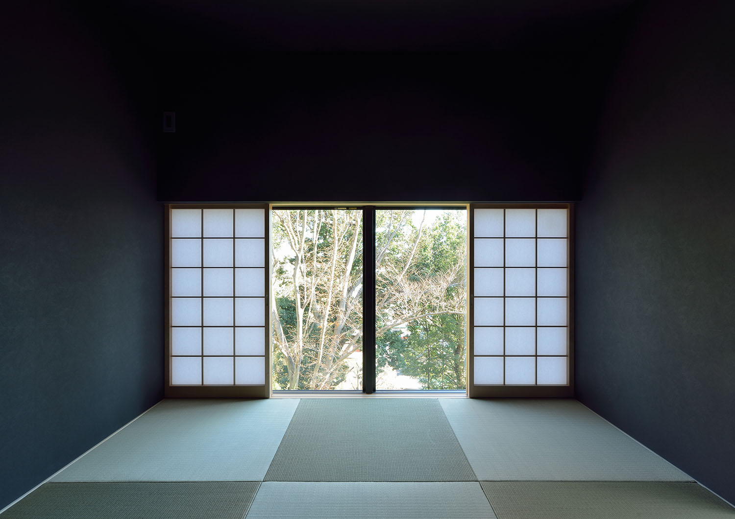 障子を開けると緑が目に入る琉球畳の和室・デザイン住宅 注文住宅・デザイン住宅建築実例_『CASE676 箱を包む小屋裏』_和室