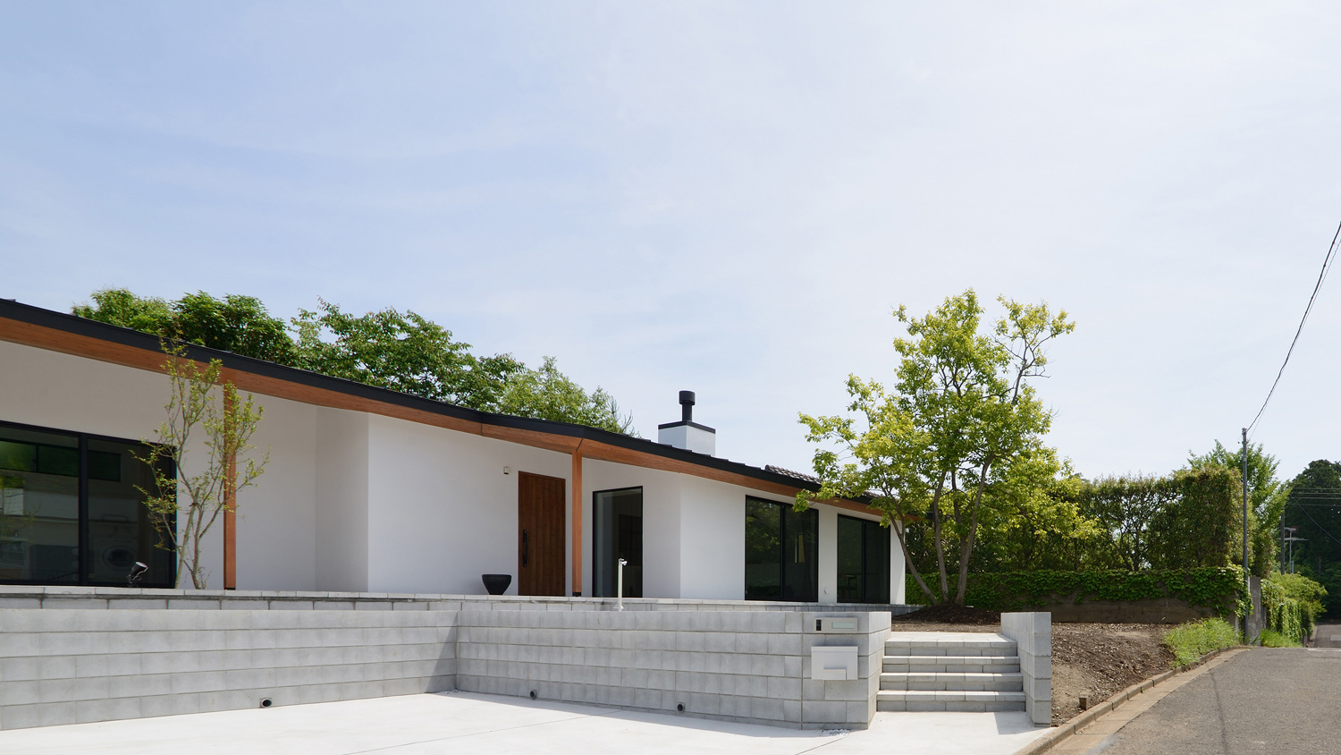 階段の玄関アプローチがある平屋・デザイン住宅