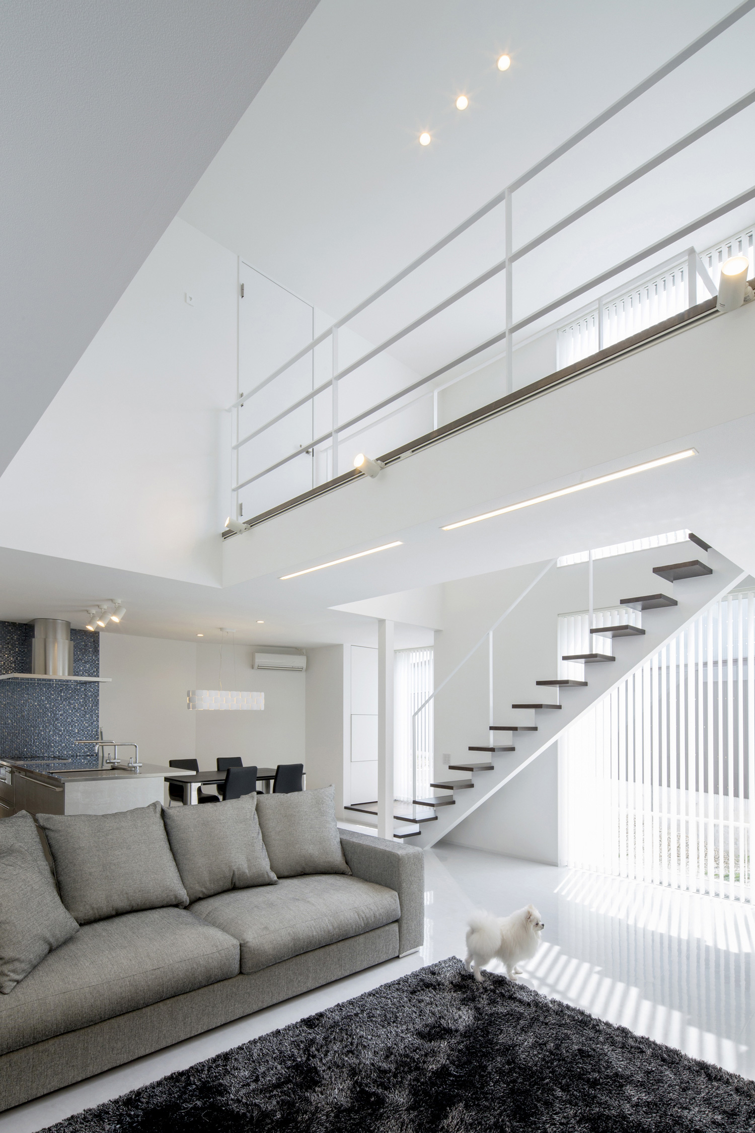 大きな窓から光が入る吹き抜けがある明るいLDK・デザイン住宅 注文住宅・デザイン住宅建築実例_『CASE454 bridge』_LDK