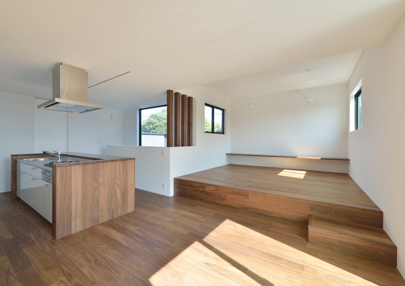 木材を中心とした温かみのあるLDK・デザイン住宅 注文住宅・デザイン住宅建築実例_『CASE566 拡がりを内包する黒庭』_LDK