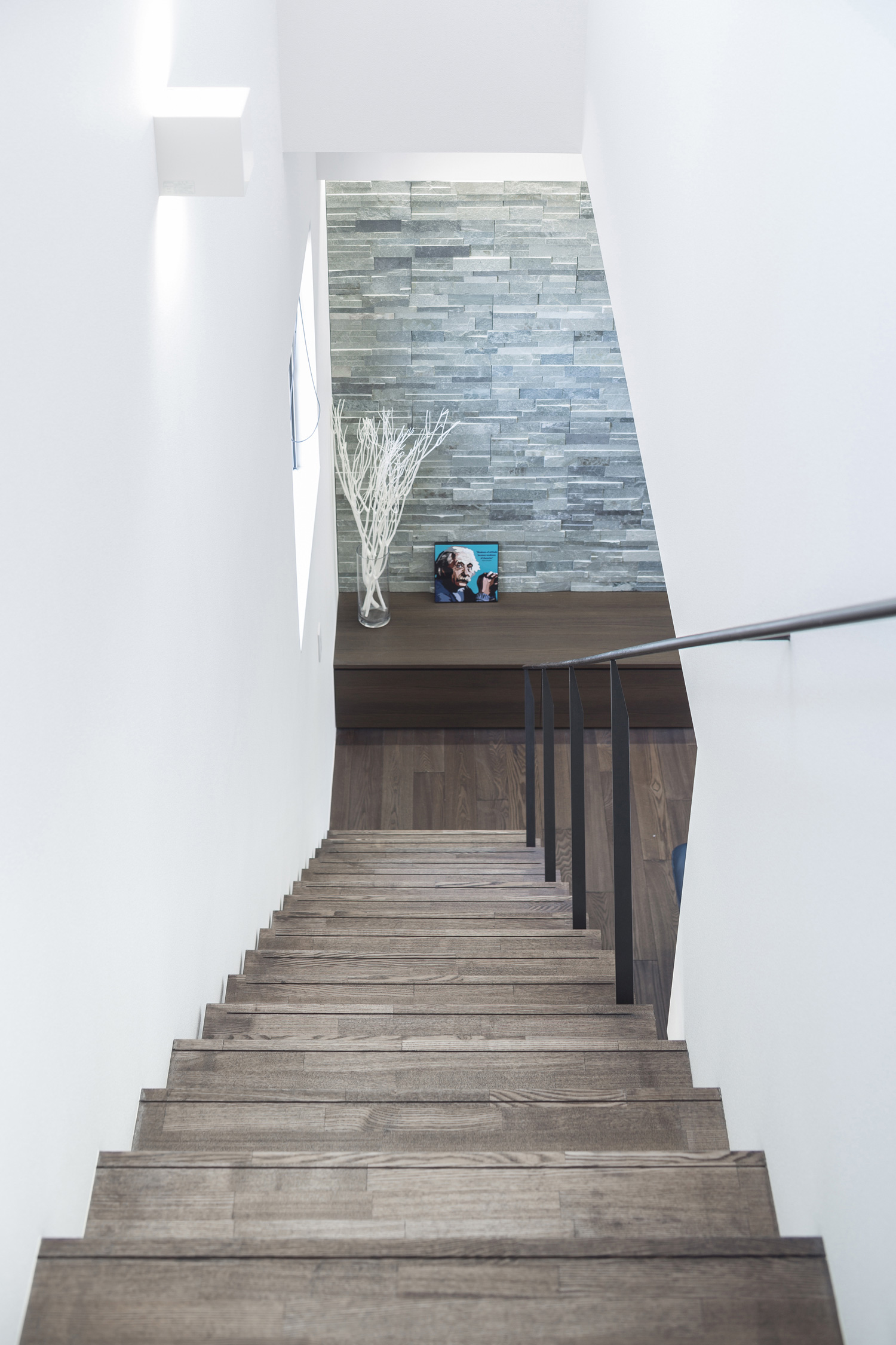 アイアンの手すりが取り付けられた木製の階段・デザイン住宅 注文住宅・デザイン住宅建築実例_『CASE587 Nero』_階段