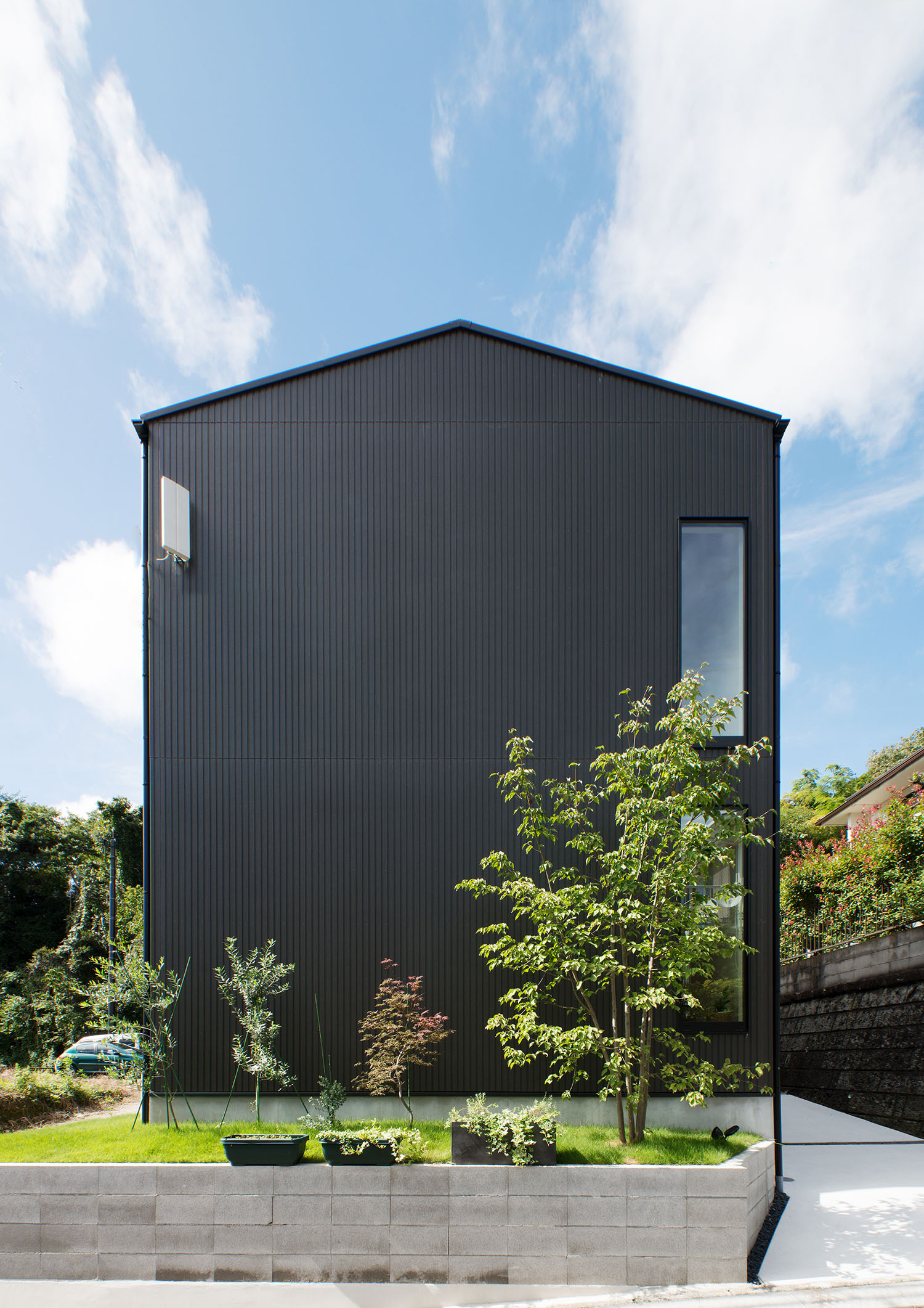 三角屋根で窓が少ない、黒い外壁の住宅・デザイン住宅 注文住宅・デザイン住宅建築実例_『CASE696 tongari house』_外観