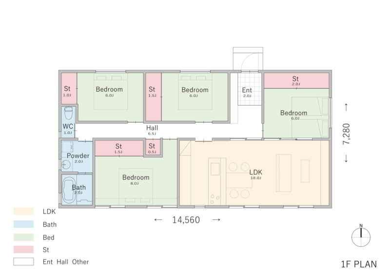 【4LDK】明るいLDKを備えた北玄関の平屋