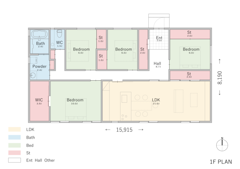 【4LDK】明るいLDKを備えた北玄関の平屋