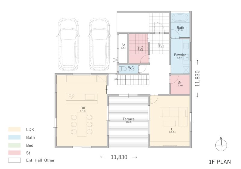 【28坪】広いテラスや中庭のある二階建て