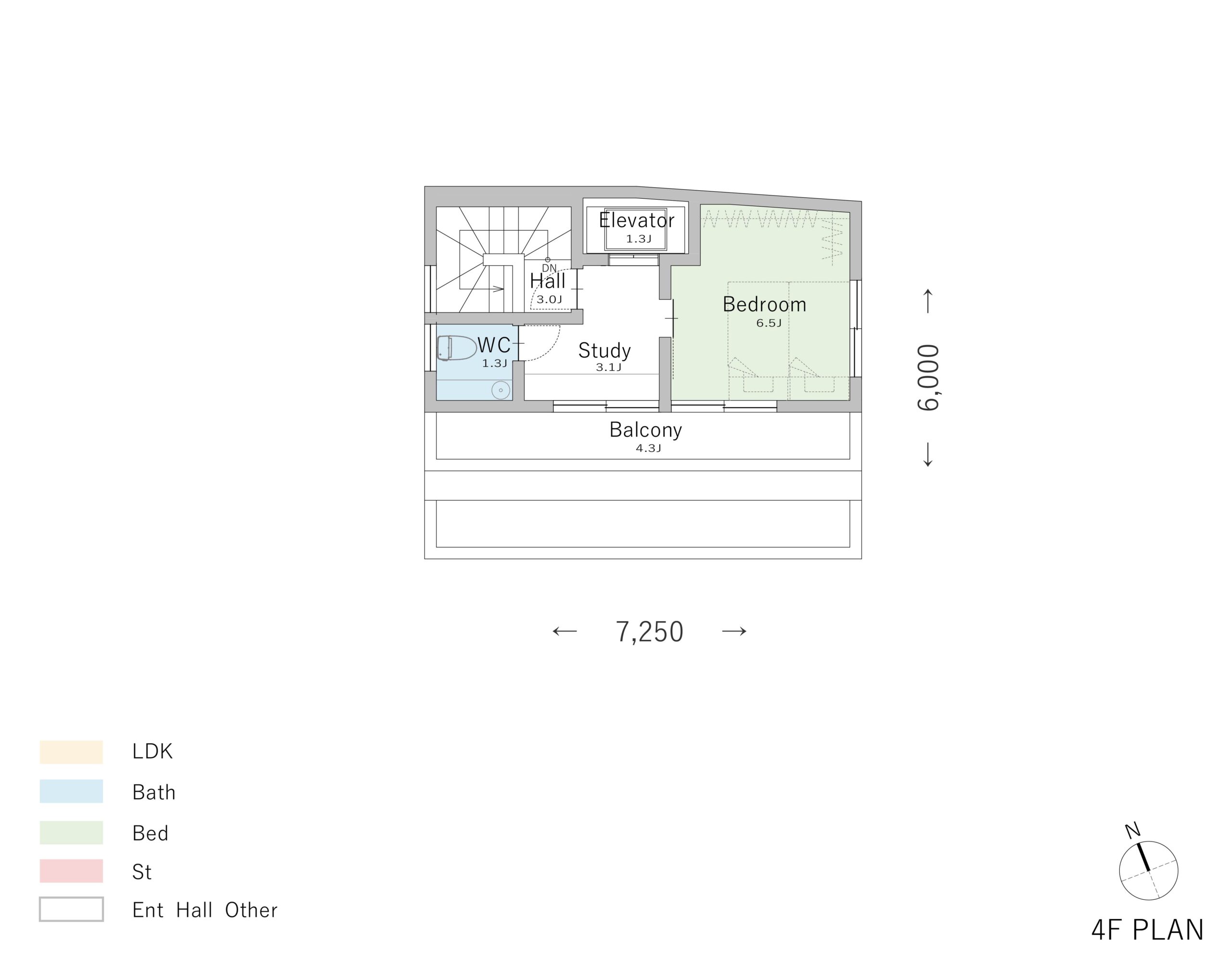左右分離：狭小地を活用したエレベーター付きの4階建て4