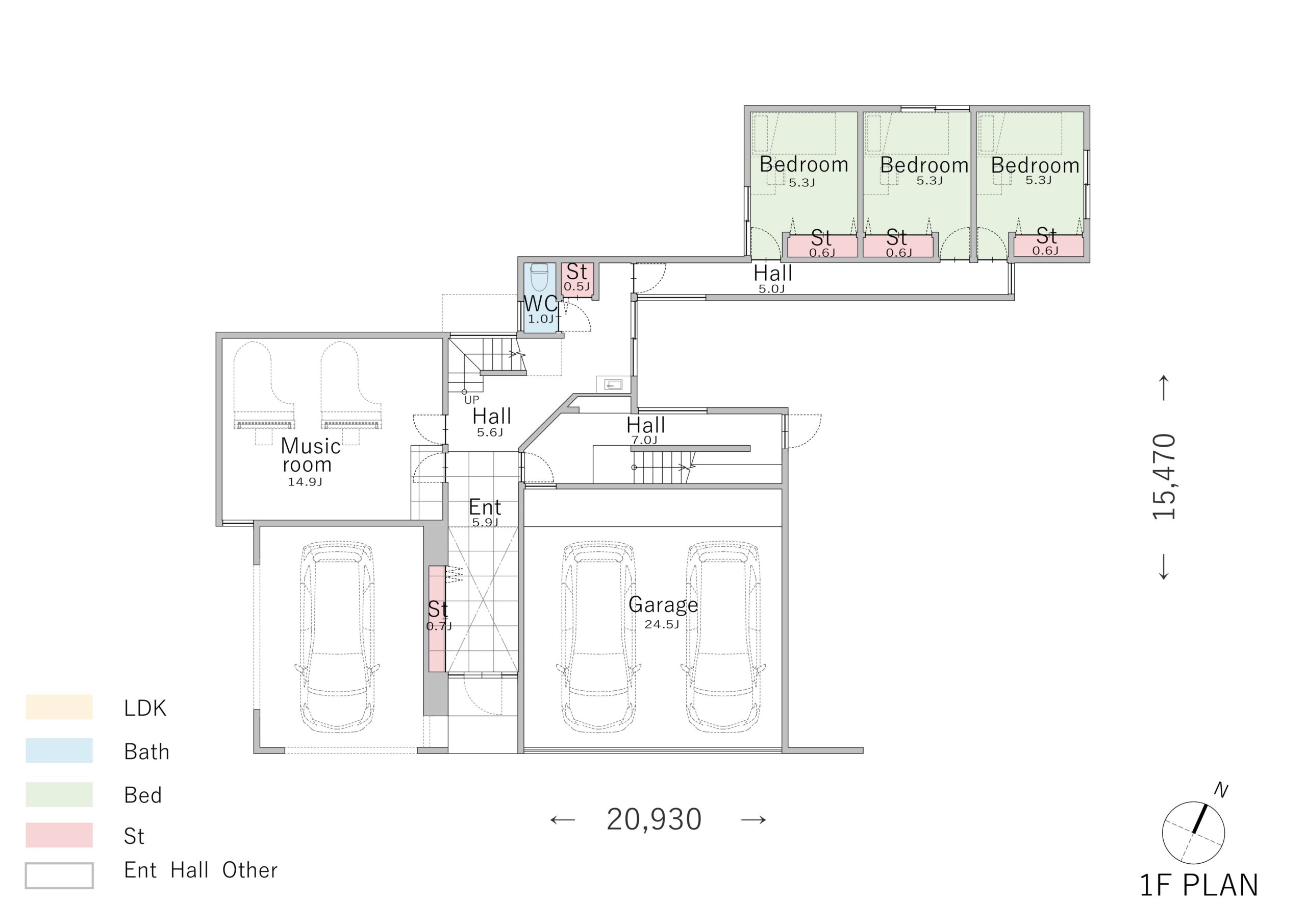 3台駐車と音の配慮を両立した、快適な住空間の間取り