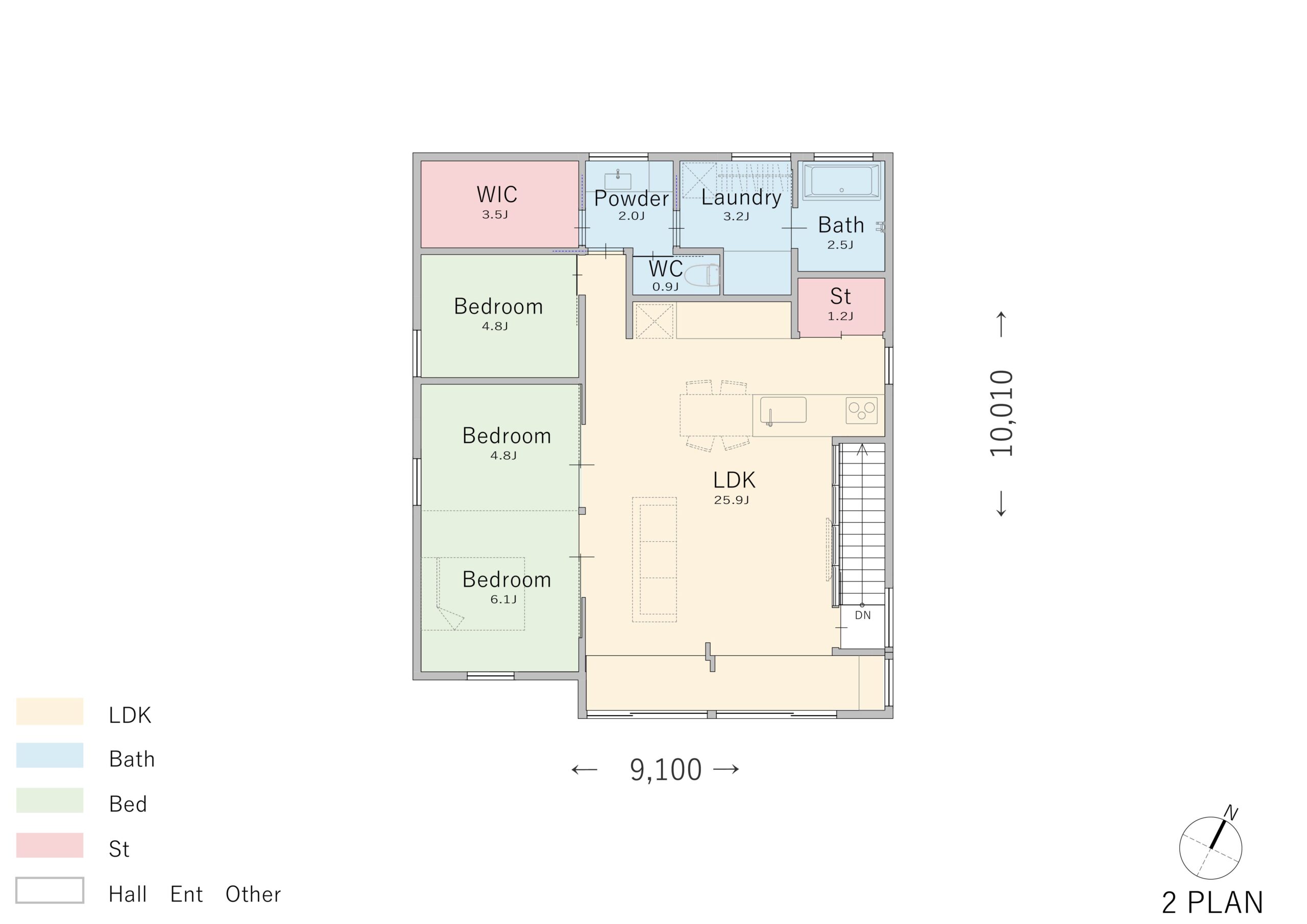 上下分離：1階の寝室を最も音が気になりにくい場所に配置2