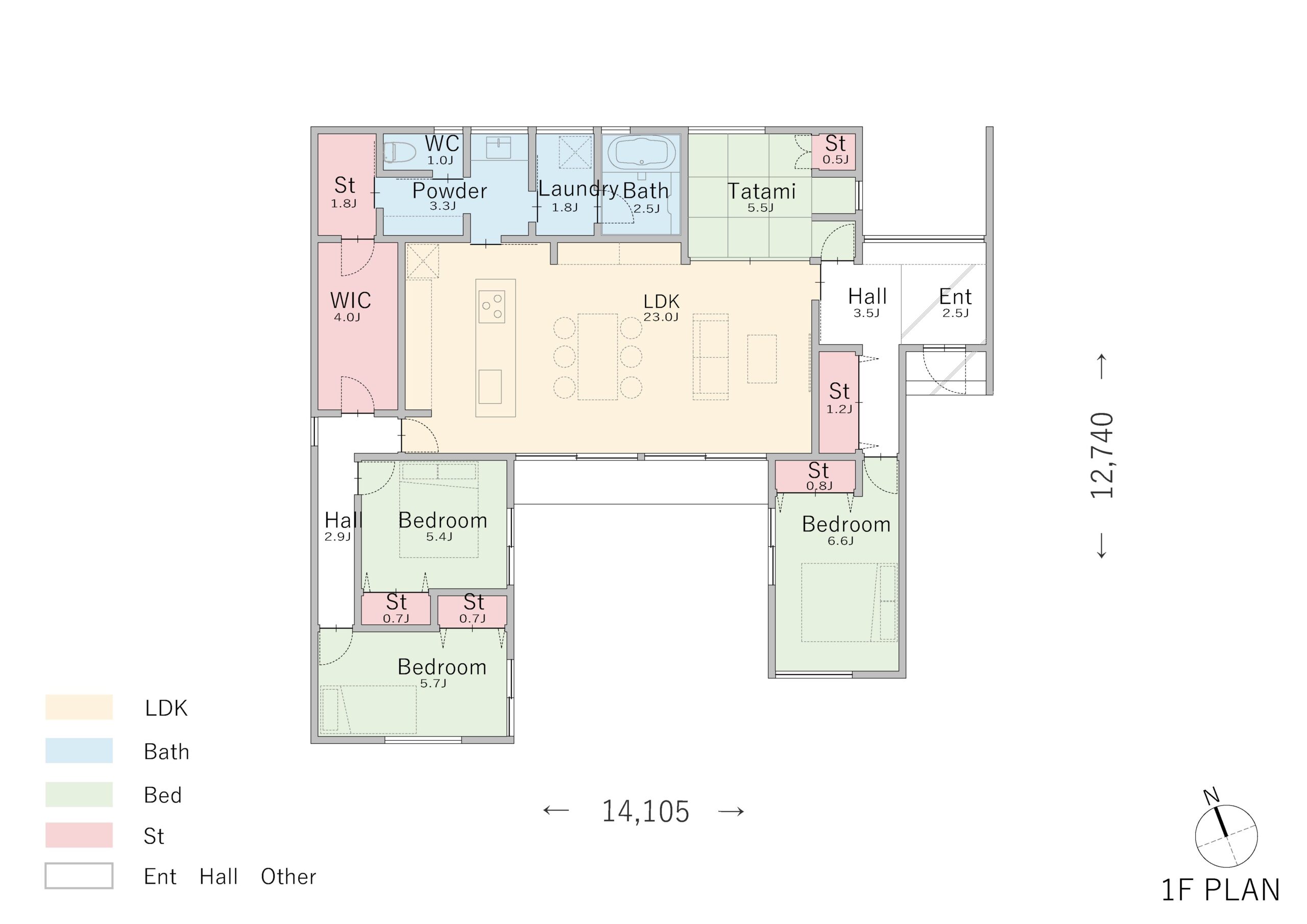 約36坪】自然と家族が集まる、リビング中心の平屋の間取り