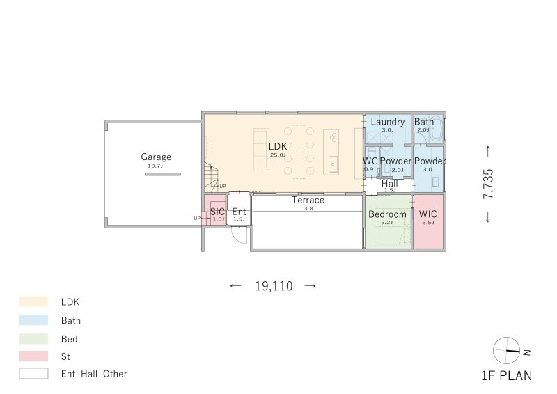 【平屋】家事動線の良い中庭のある家