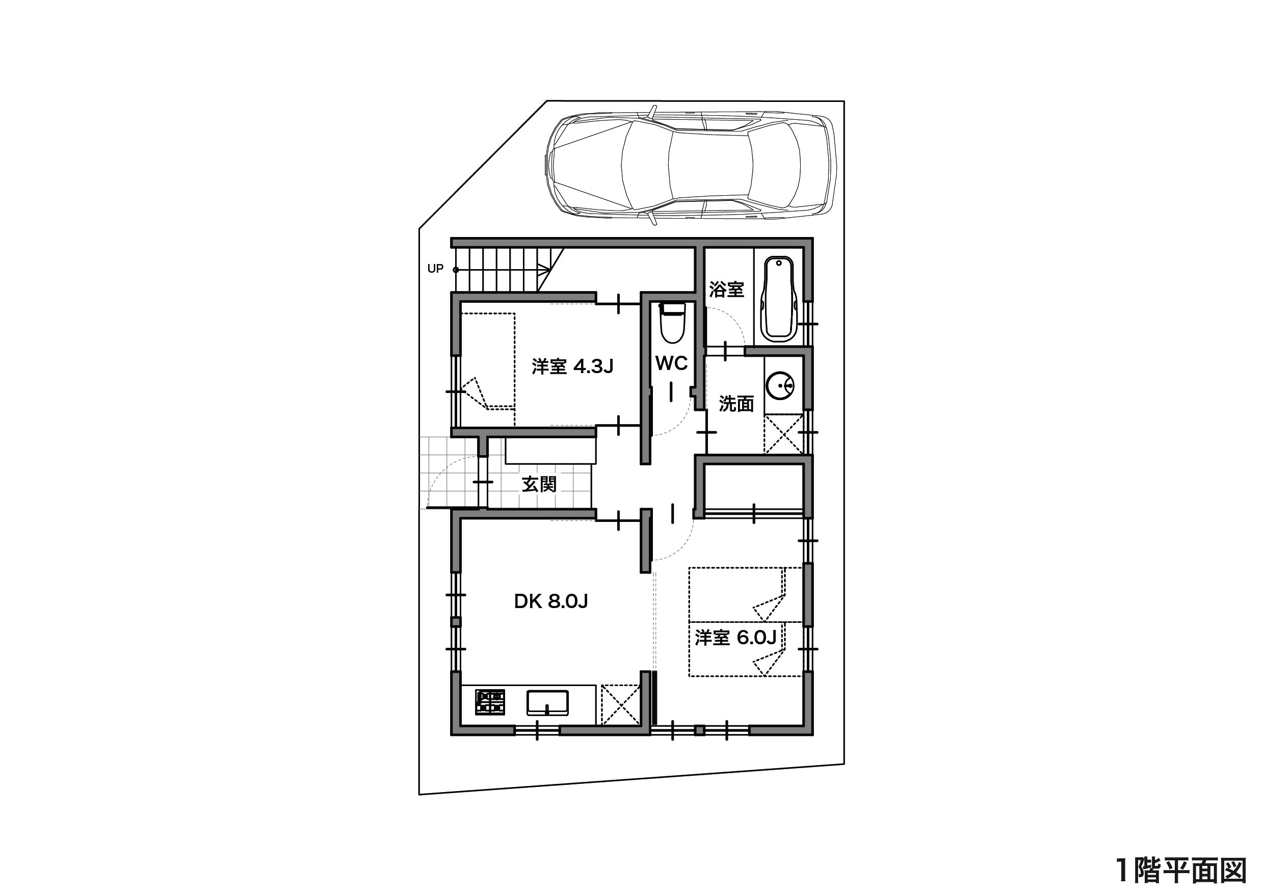 ダイニングキッチンをコンパクトにまとめた3階建ての間取り1