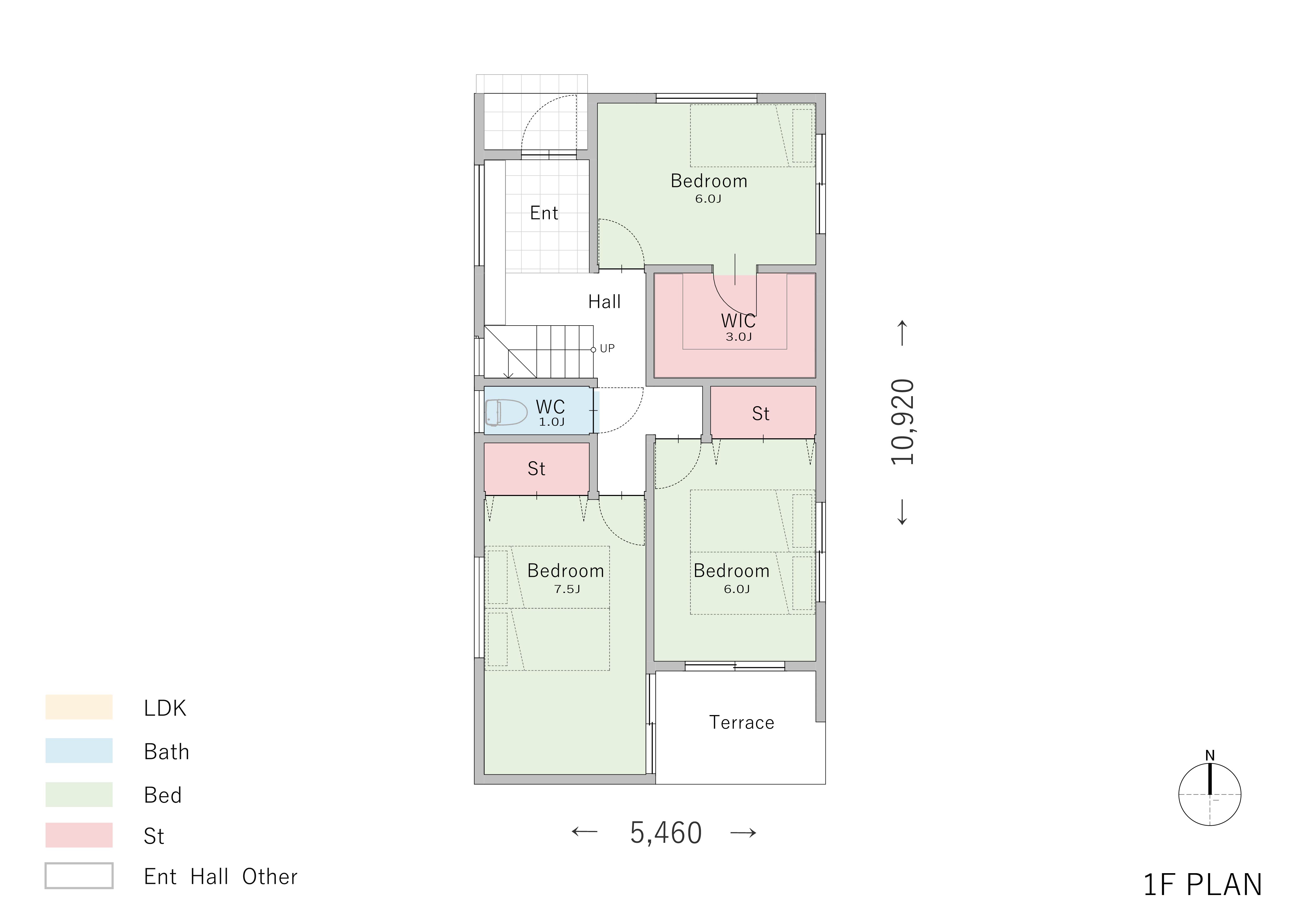 テラスとバルコニーを効果的に配置した2階リビングの家