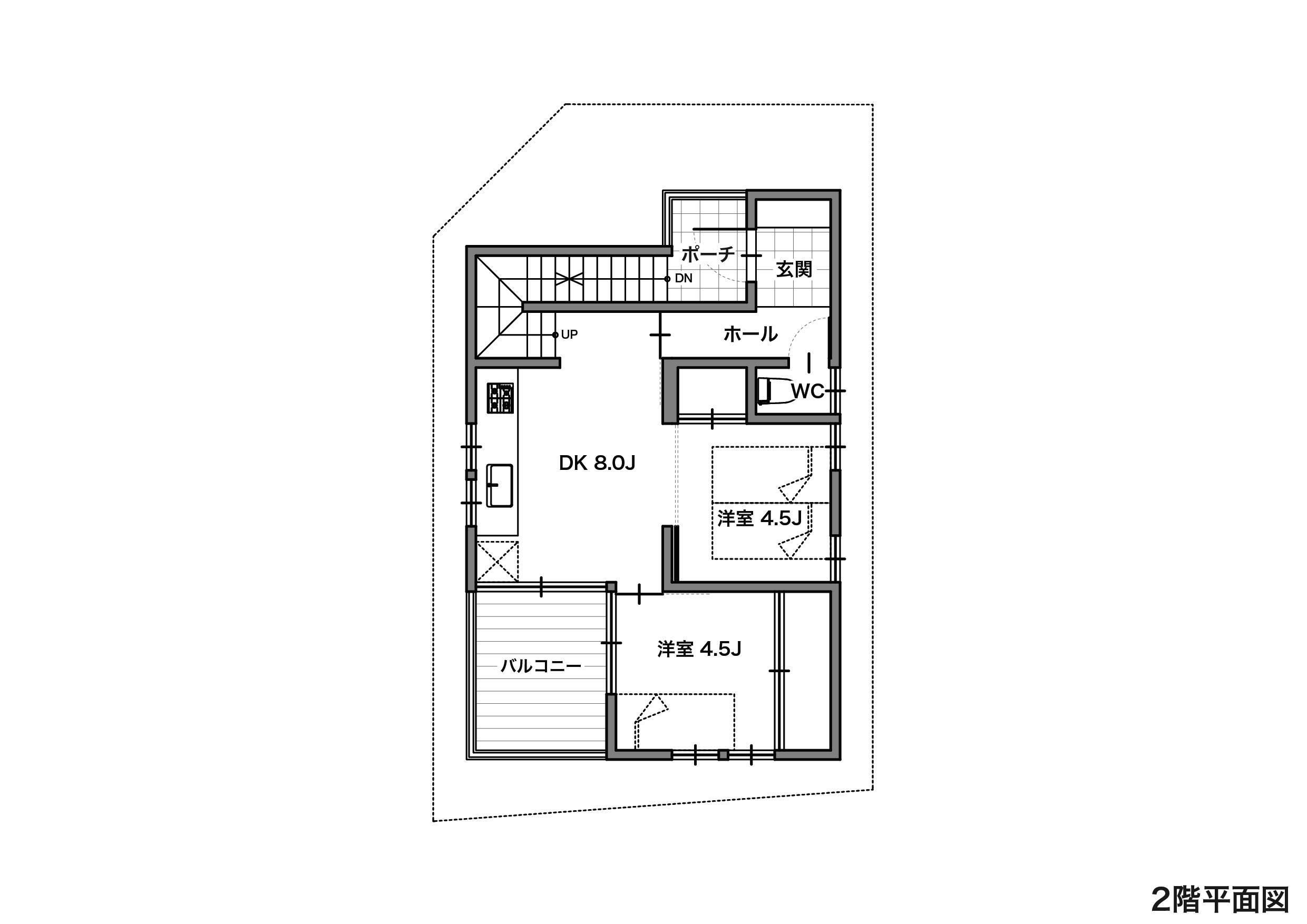 ダイニングキッチンをコンパクトにまとめた3階建ての間取り2