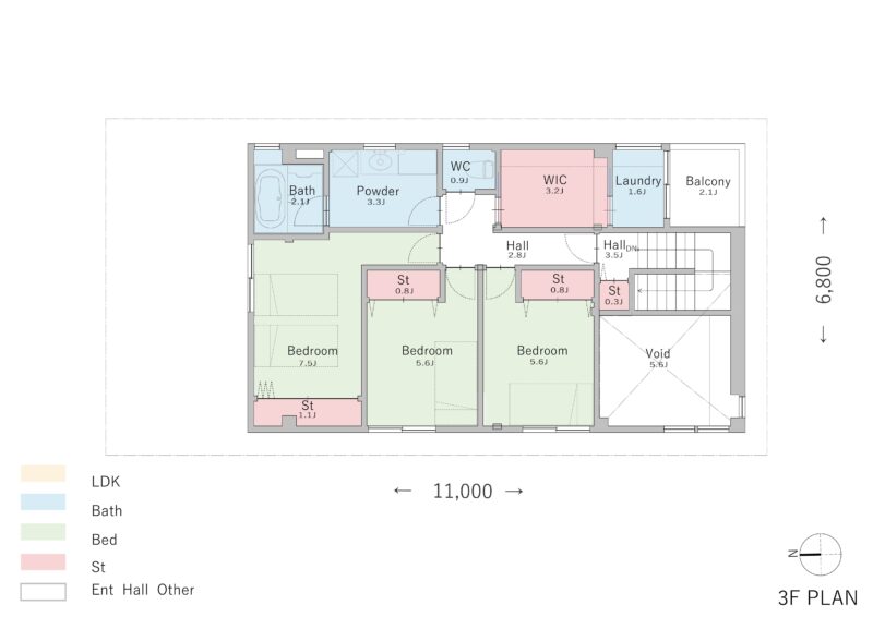 間取り⑥家事効率の良い三階建てガレージハウス３
