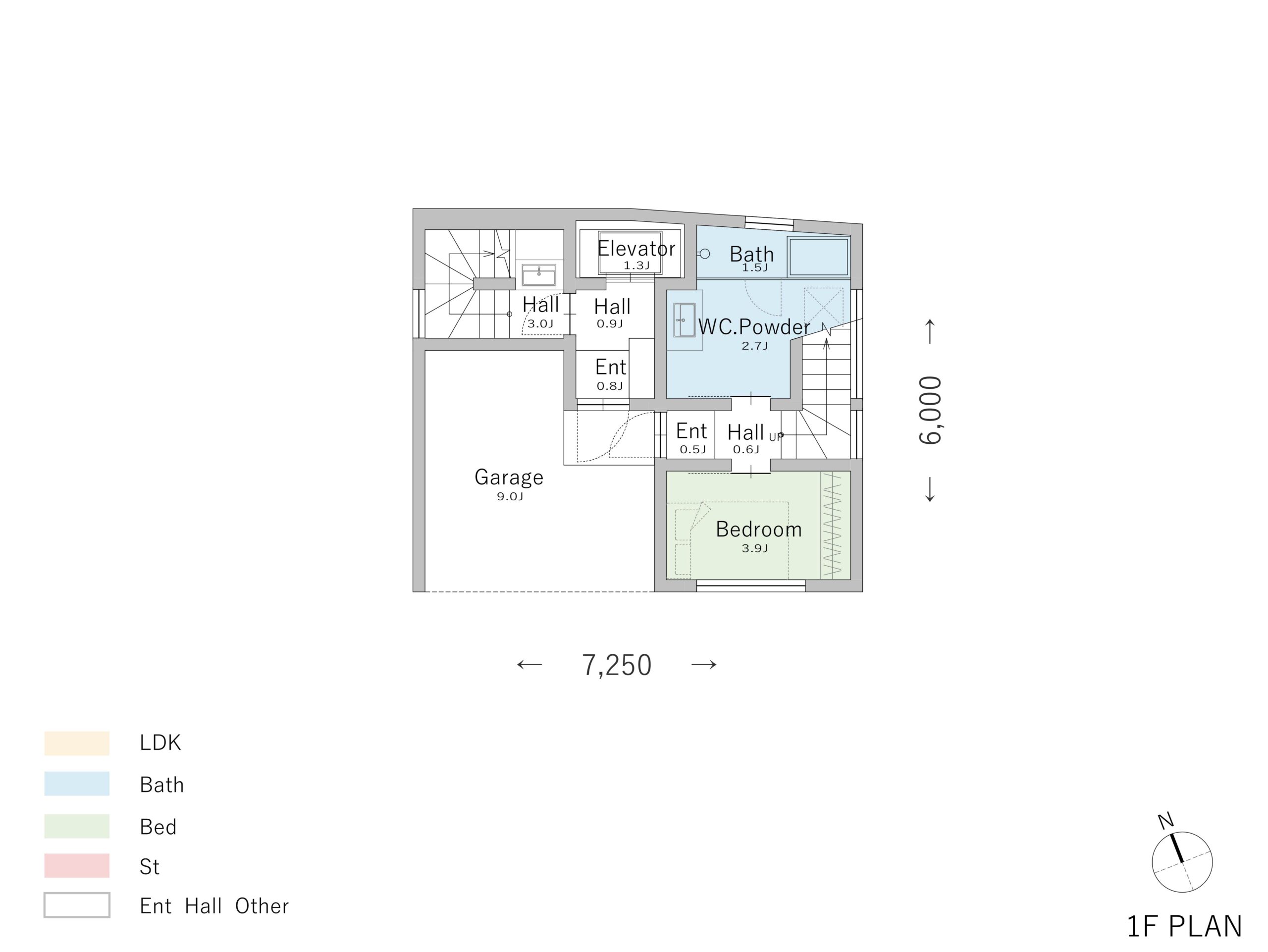 左右分離：狭小地を活用したエレベーター付きの4階建て
