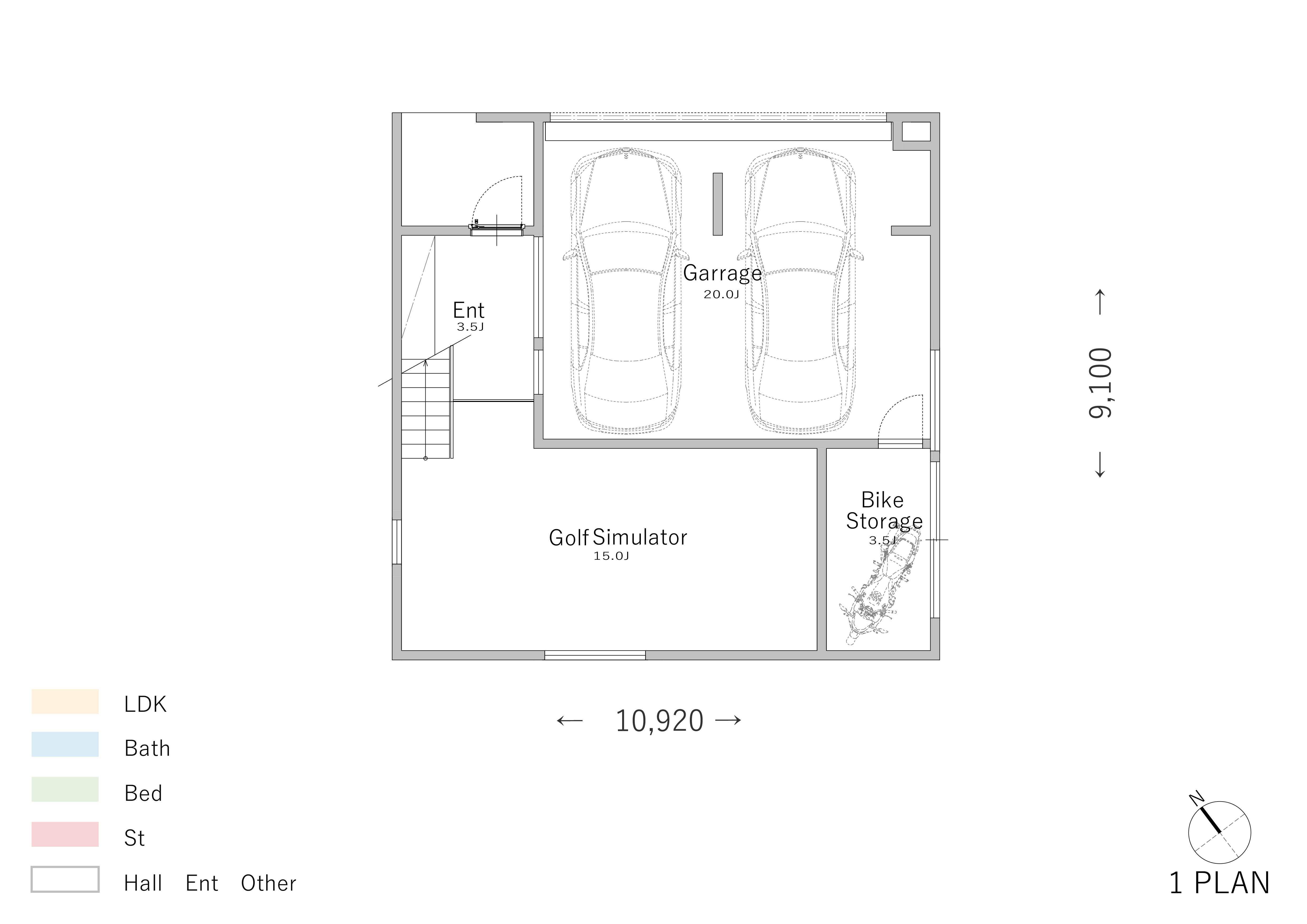 間取り⑨ゴルフを楽しめるビルトインガレージの家