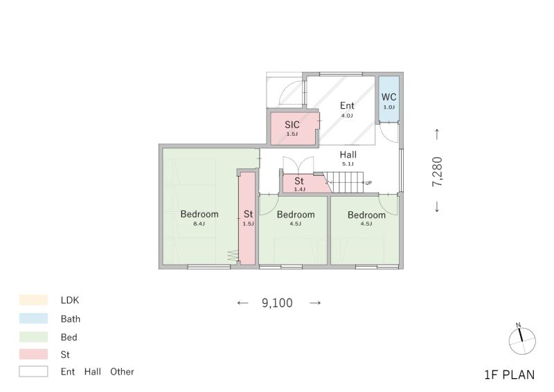 二階にLDKを配置した狭小住宅の間取り