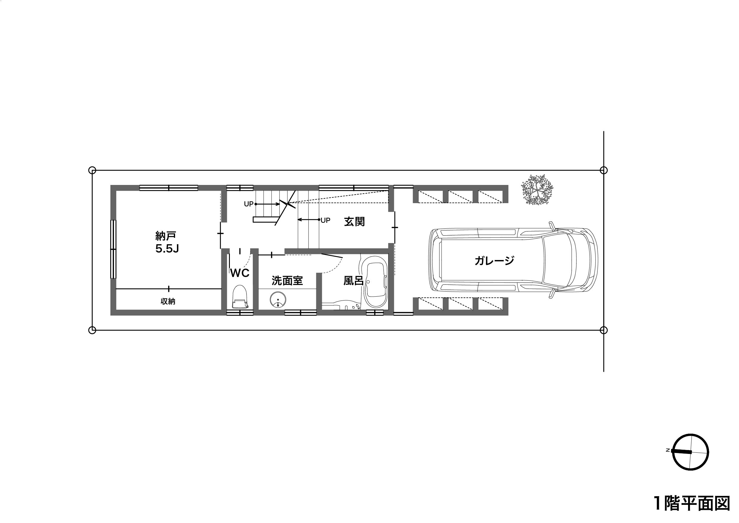 【20坪】生活動線がコンパクトにまとまっている3階建てガレージハウス1