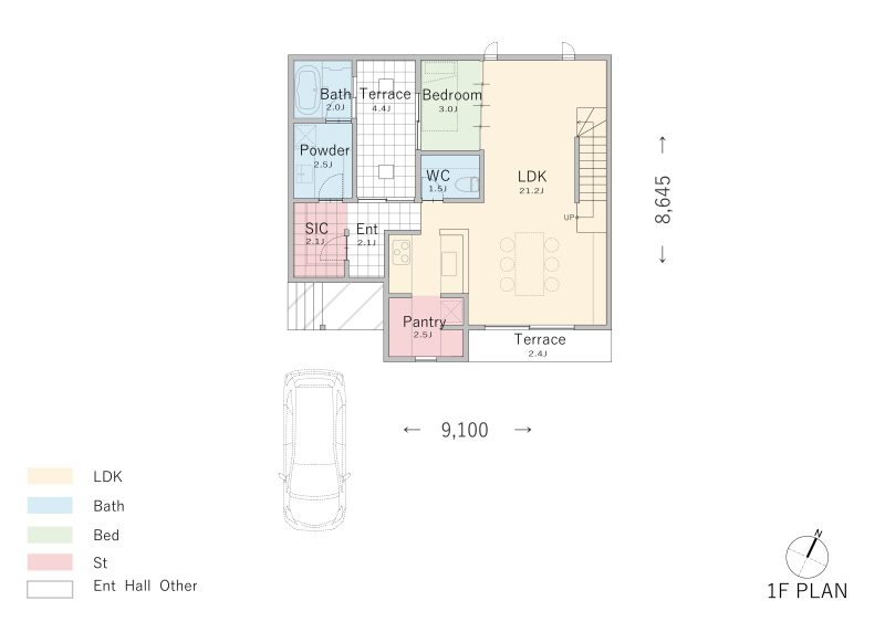 開放的な吹き抜けのある狭小住宅の間取り