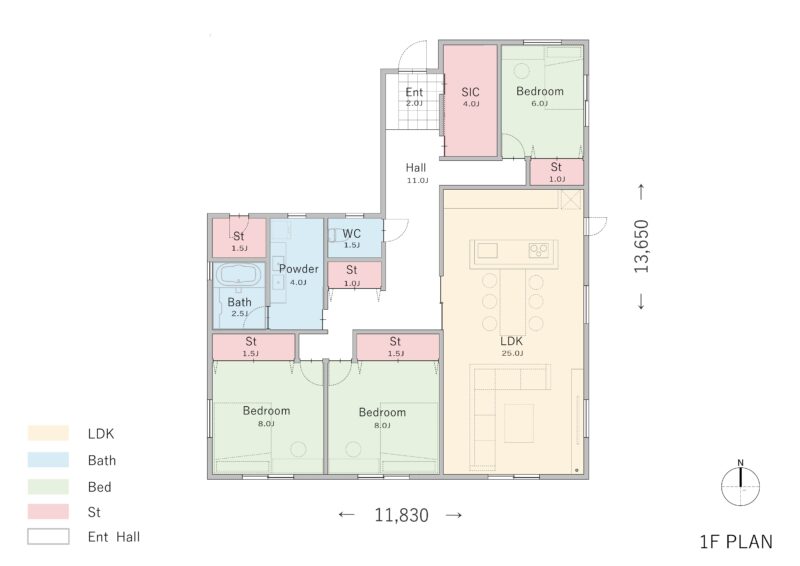 【3LDK】25帖のLDKと3つの個室で叶える、機能的にまとまったシンプルな平屋プラン