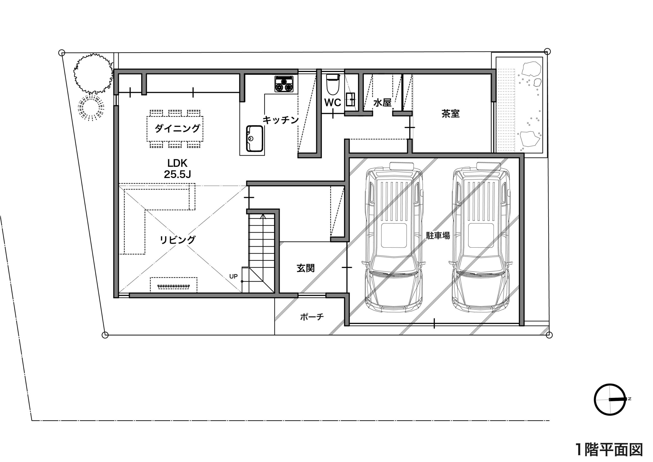 【30坪】情緒ある庭付きの3階建てガレージハウス1