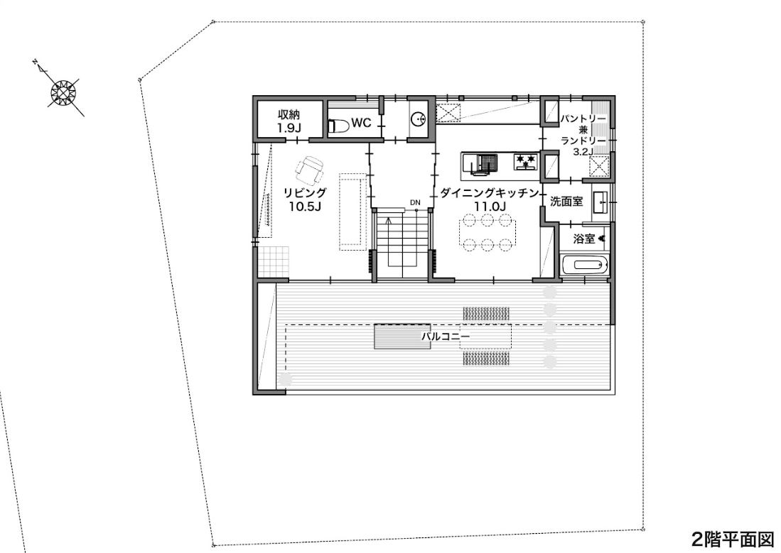 2階に広々としたLDKを設けた間取り2